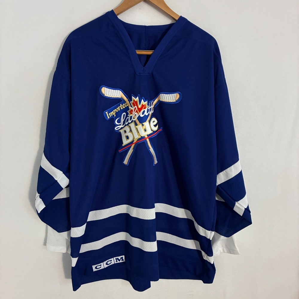 Vtg CCM Labatt Blue Canadian Beer Hockey Jersey Fits Men's XL Canada Made Promo